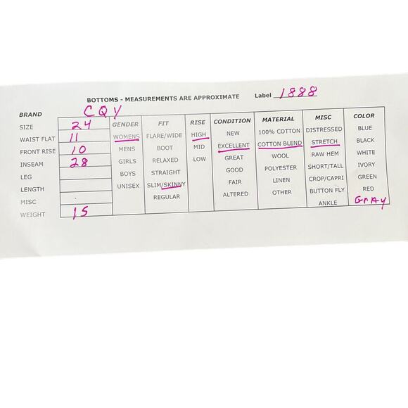 CQY Palme Gray High Rise Skinny Denim Jeans Cotton Blend Stretch Size 24 - Picture 11 of 11